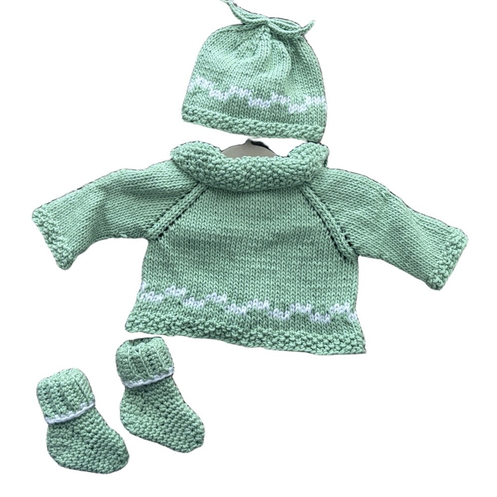 Handmade Knit Baby Set – Sage Green – OS - Picture 2 of 7